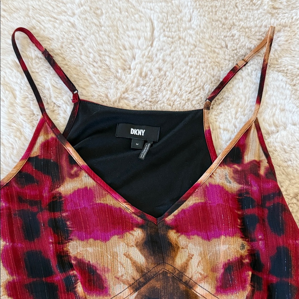 DKNY Maroons, tans, browns and black Tie-Dye Midi Dress - Picture 5 of 6